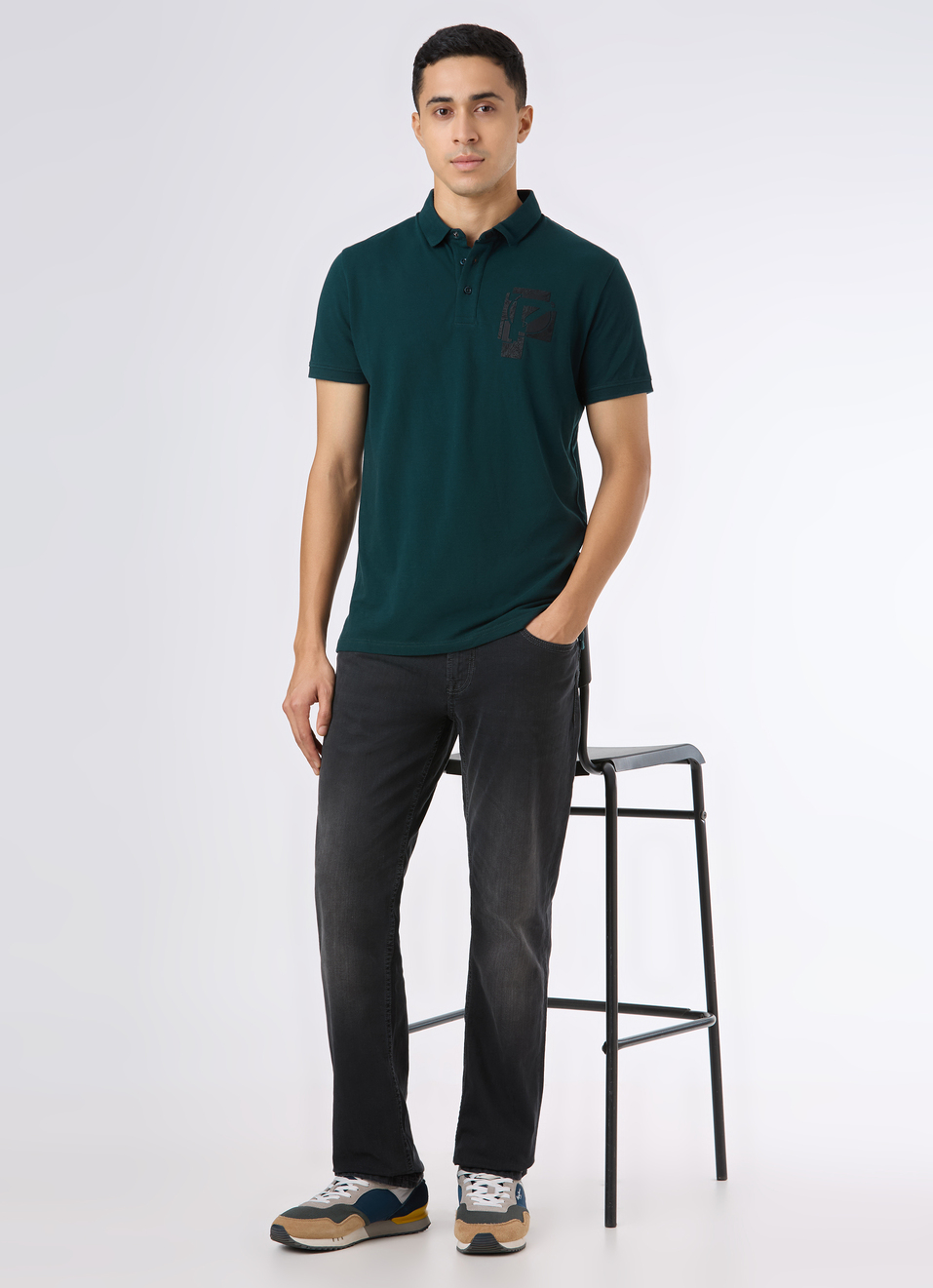 Men Teal Blue Short Sleeve Stretch Polo, , large image number 5