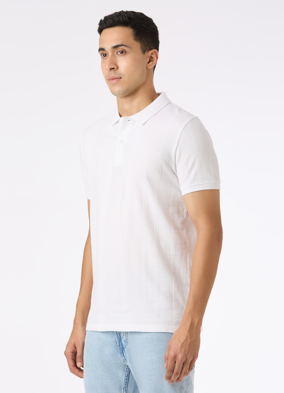 Men White Textured Short Sleeve Polo, , large image number 3