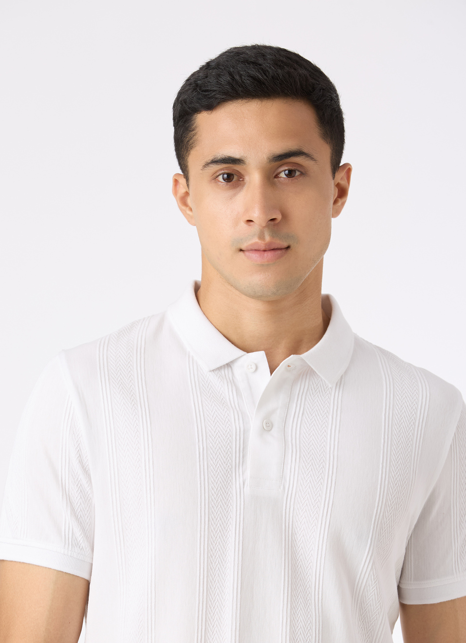 Men White Textured Short Sleeve Polo, , large image number 4