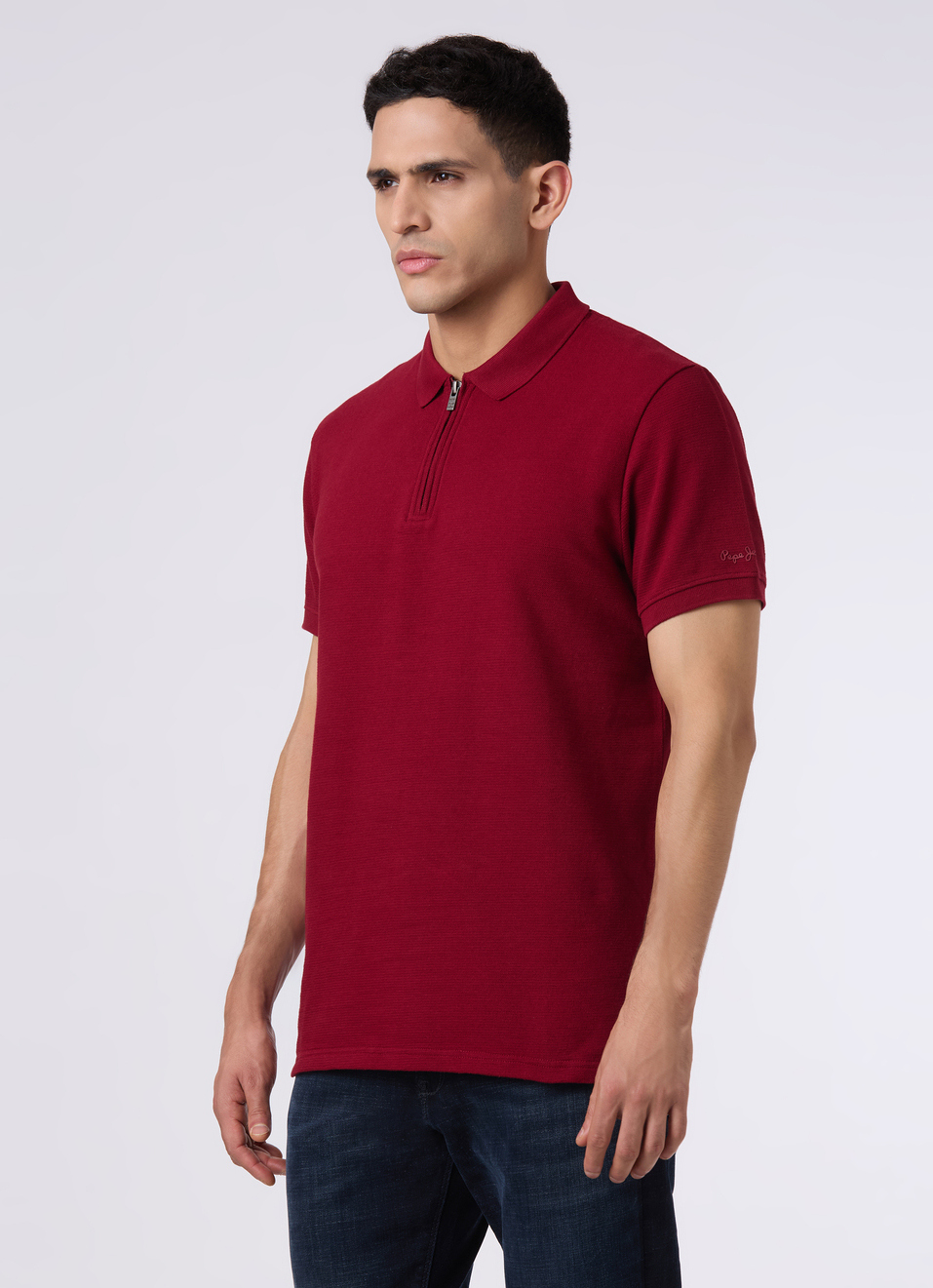 Men Merlot Red With Zip Placket Polo, , large image number 3