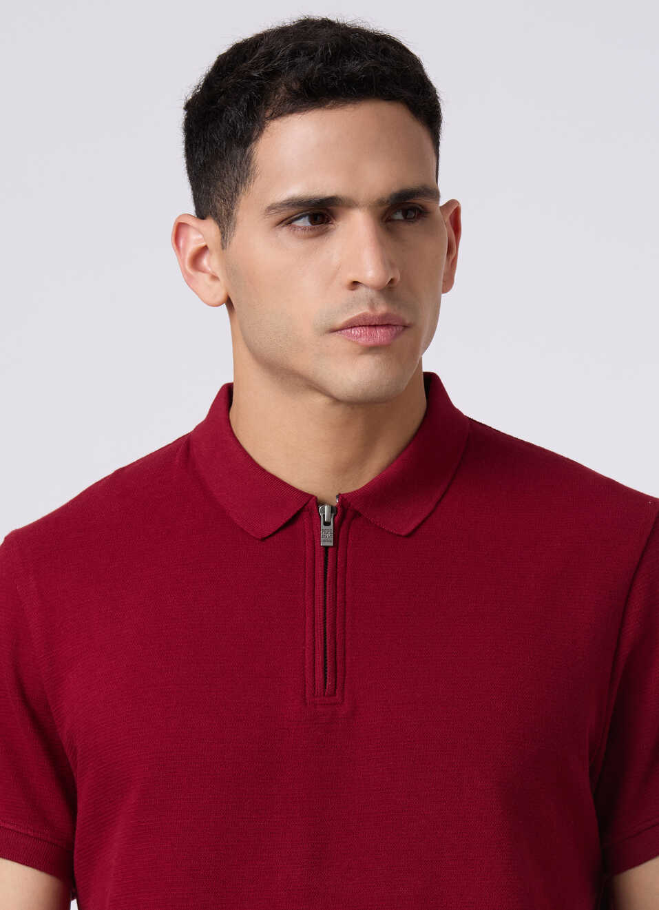Men Merlot Red With Zip Placket Polo, , large image number 4