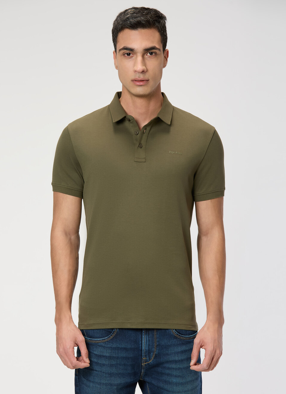 Men Olive Green Polo Collar T-shirt, , large image number 1