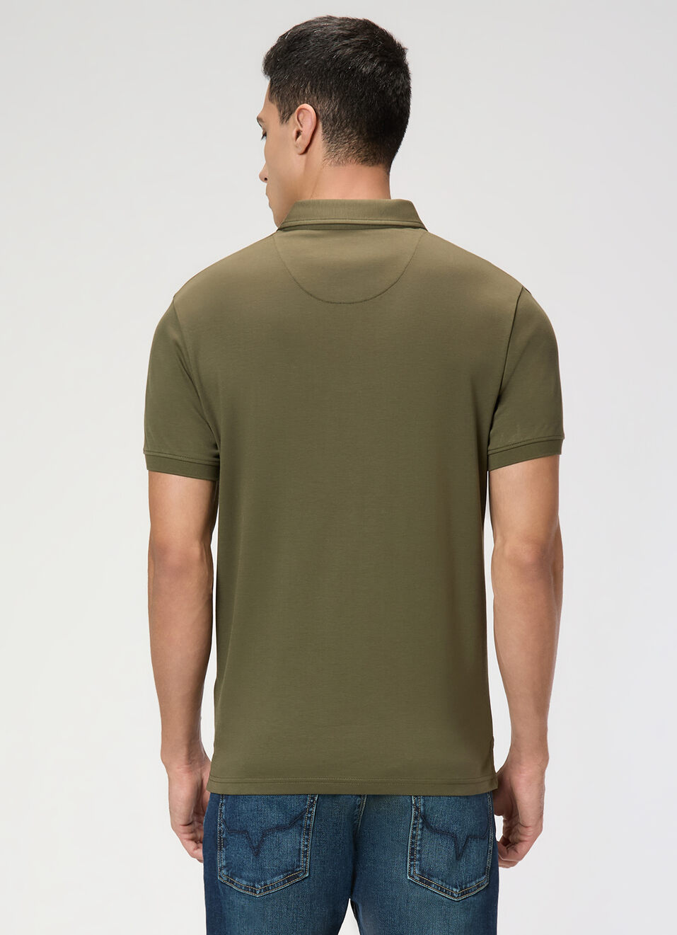 Men Olive Green Polo Collar T-shirt, , large image number 2