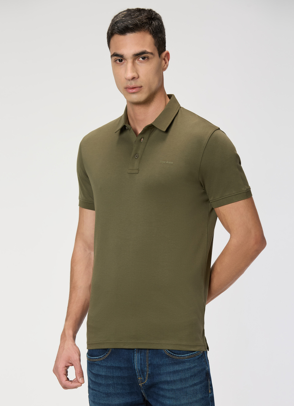 Men Olive Green Polo Collar T-shirt, , large image number 3