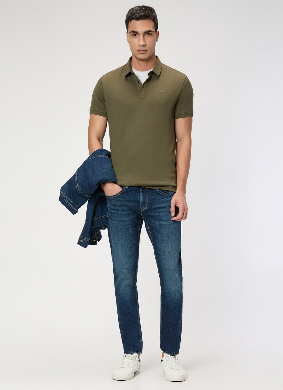 Men Olive Green Polo Collar T-shirt, , large image number 5