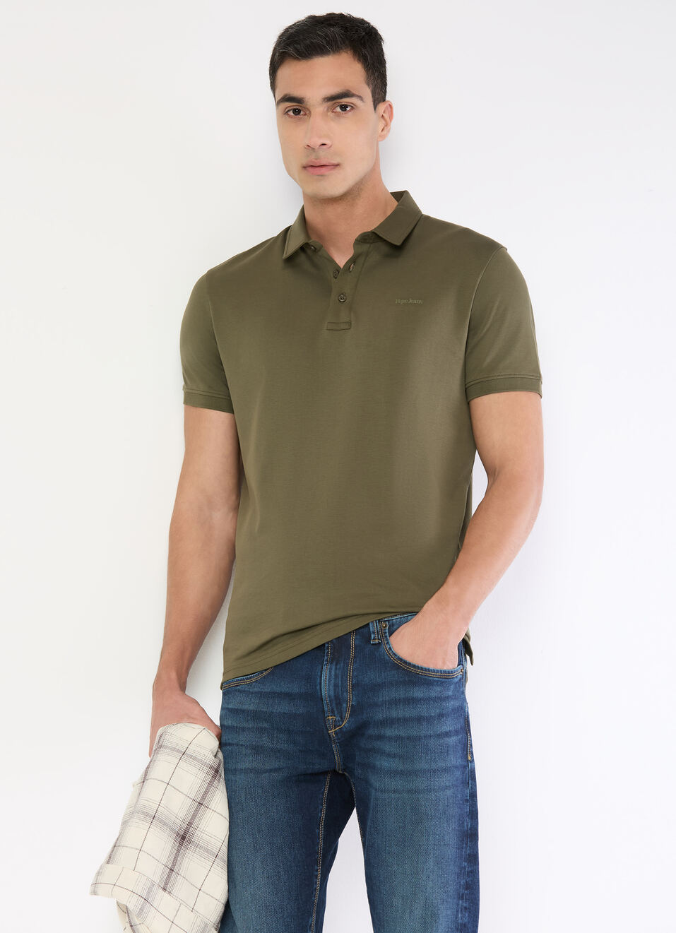 Men Olive Green Polo Collar T-shirt, , large image number 0