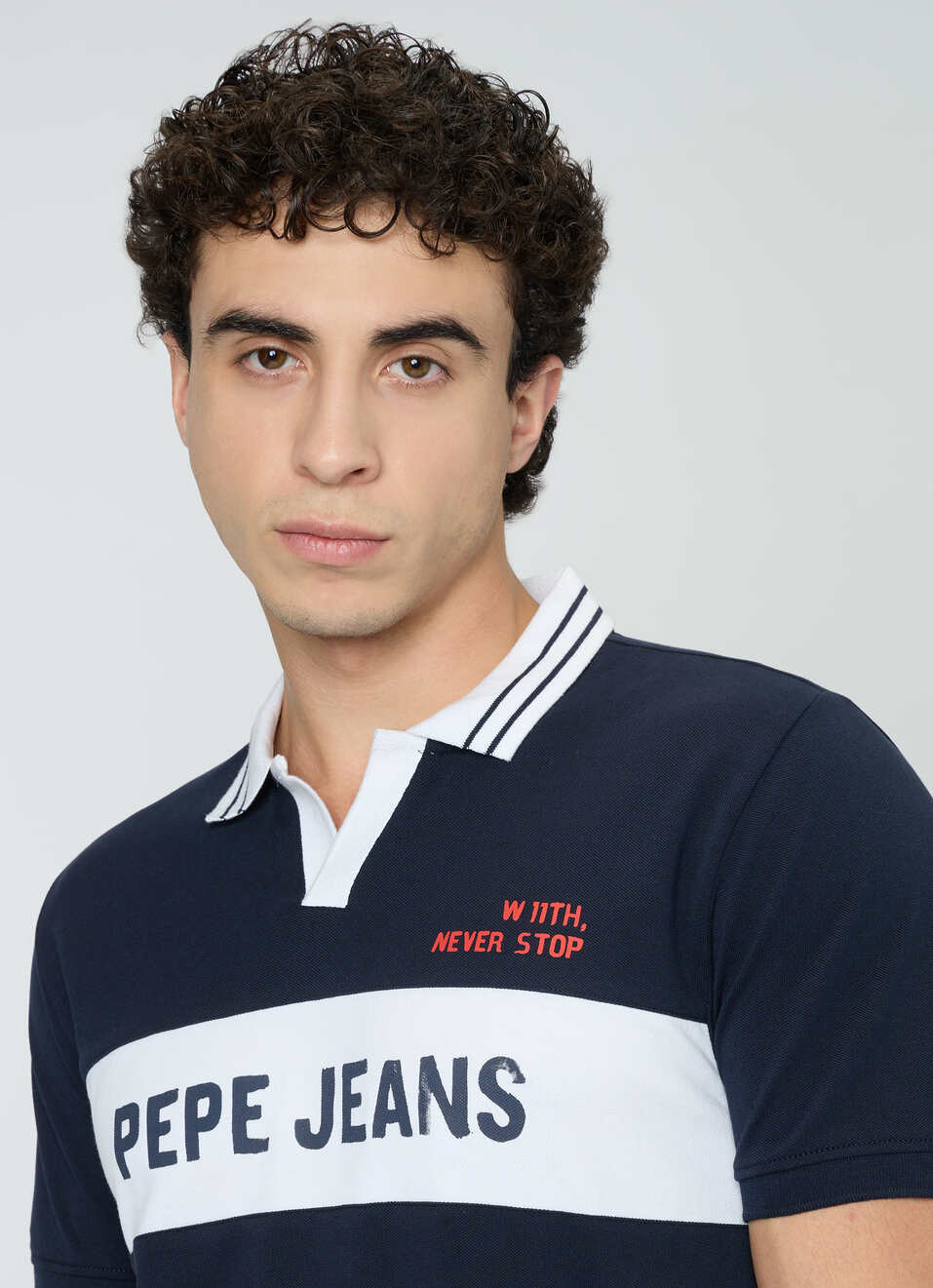 Men Blue Johnny Collar Polo Collar T-shirt, , large image number 4