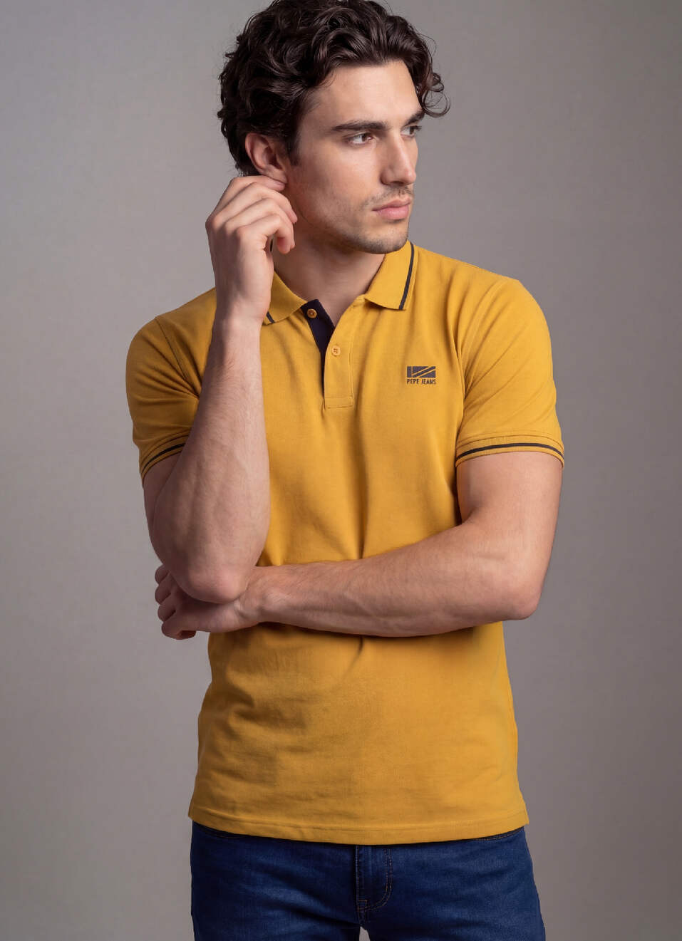 Men Yellow Solid Short Sleeves Polo, , large image number 2