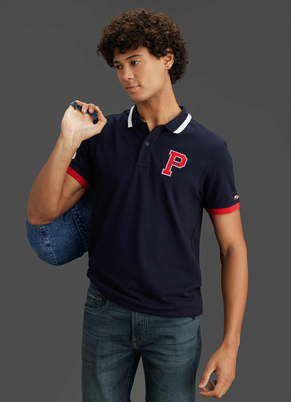 Men Navy Regular Fit Polo Collar T-shirt, , large image number 0