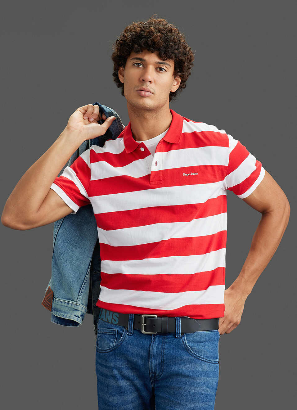 Men Red Regular Fit Short Sleeve Striped Polo, , large image number 0