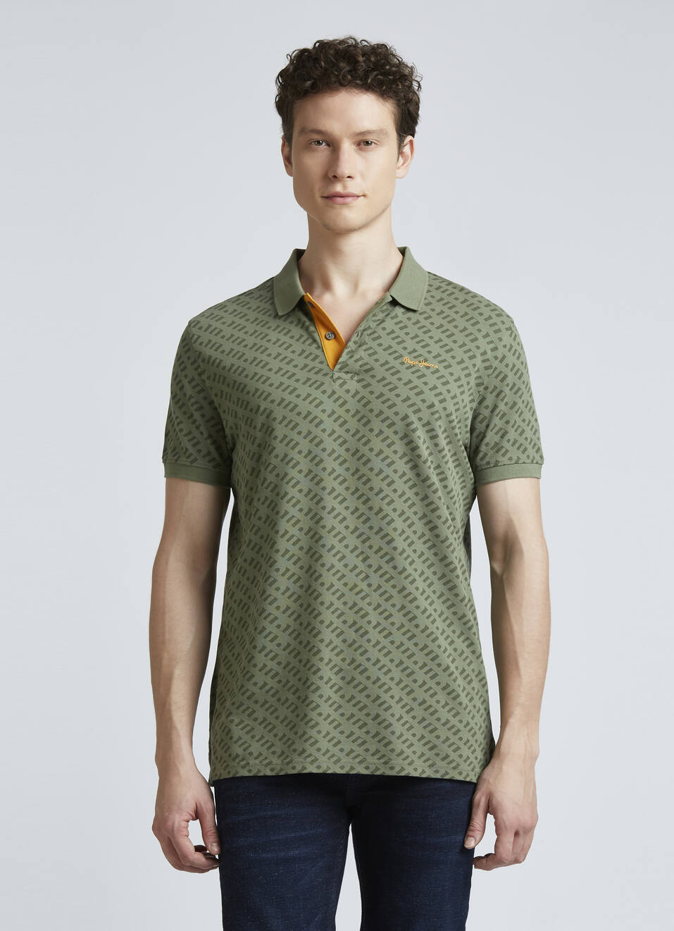Green Typographic Print Short Sleeve Polo, , large image number 1