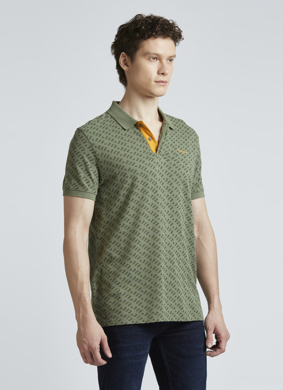 Green Typographic Print Short Sleeve Polo, , large image number 3