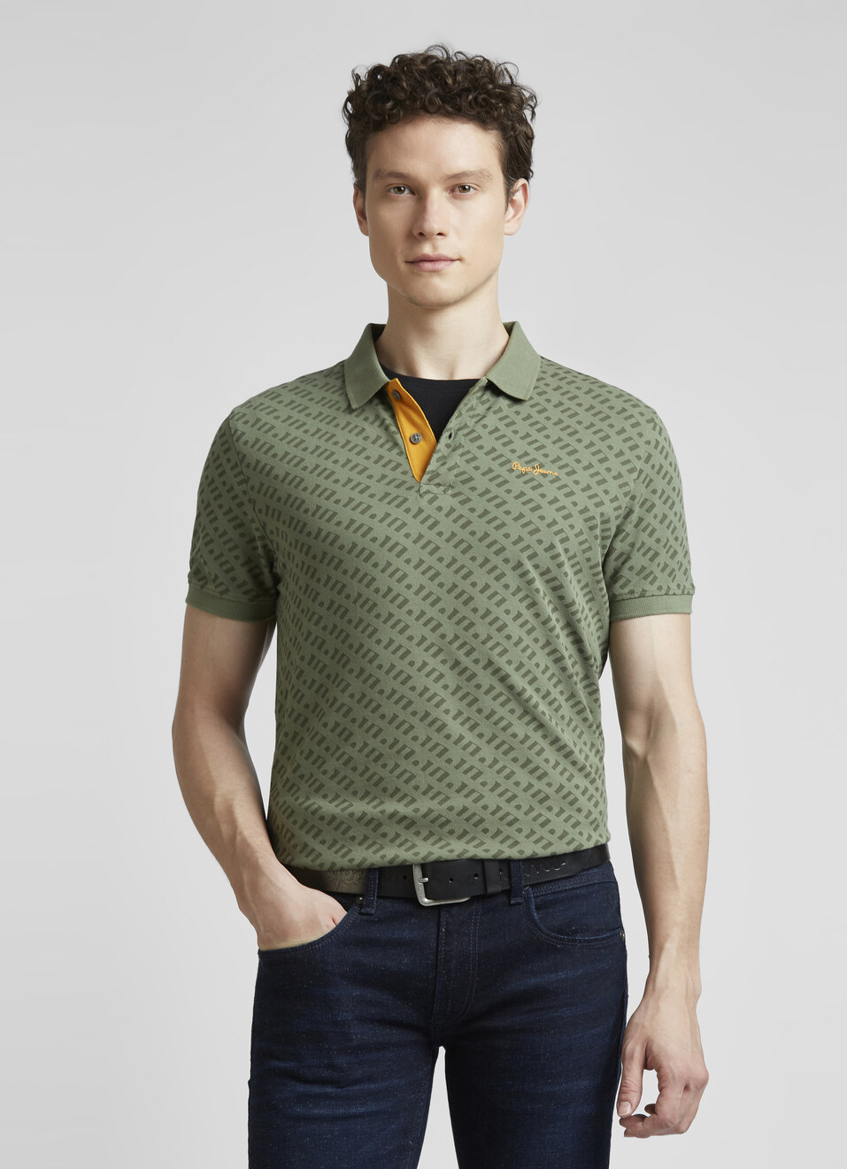 Green Typographic Print Short Sleeve Polo, , large image number 0