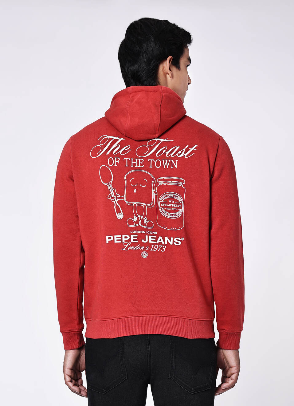 Men Red Back Graphic Print Regular Fit Hoodie, , large image number 2