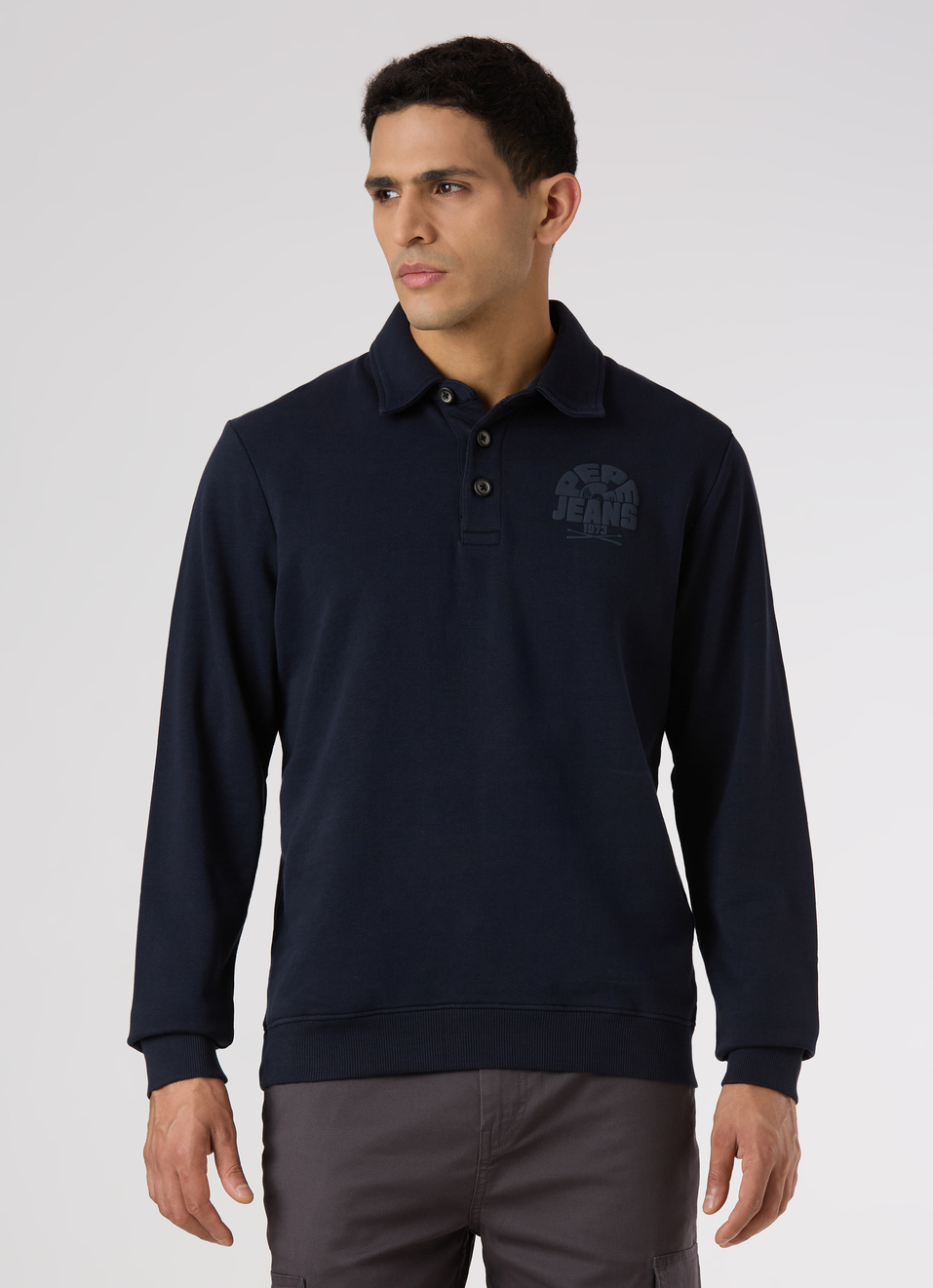 Men Navy Regular Fit Solid Polo Neck Sweatshirt, , large image number 1