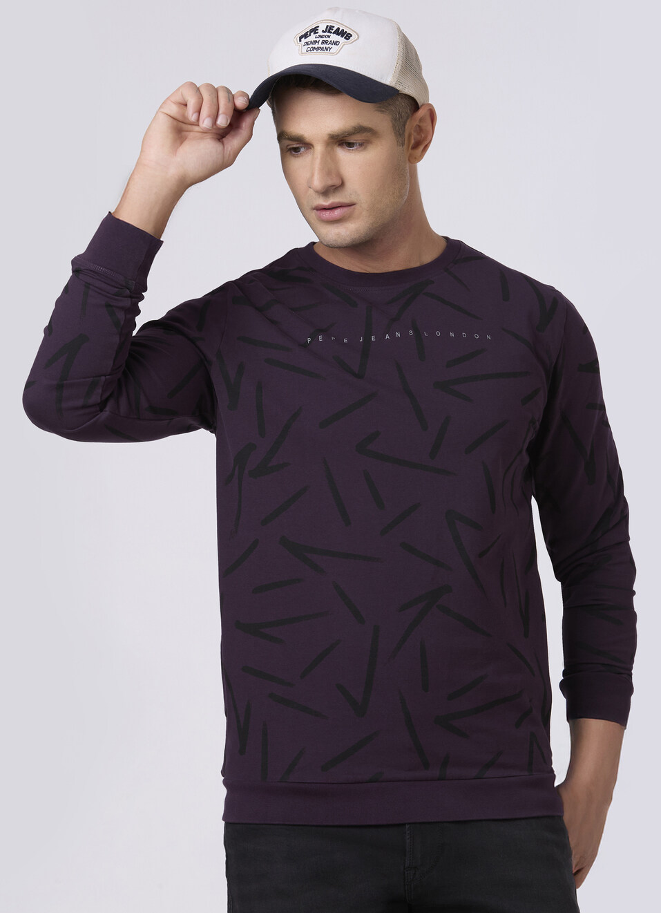 Men Purple Abstract Print Sweatshirt, , large image number 0