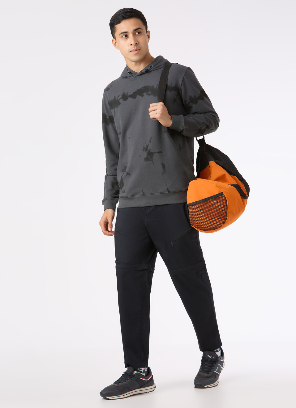 Men Grey Tie And Dye Hooded Regular Fit Sweatshirt, , large image number 5