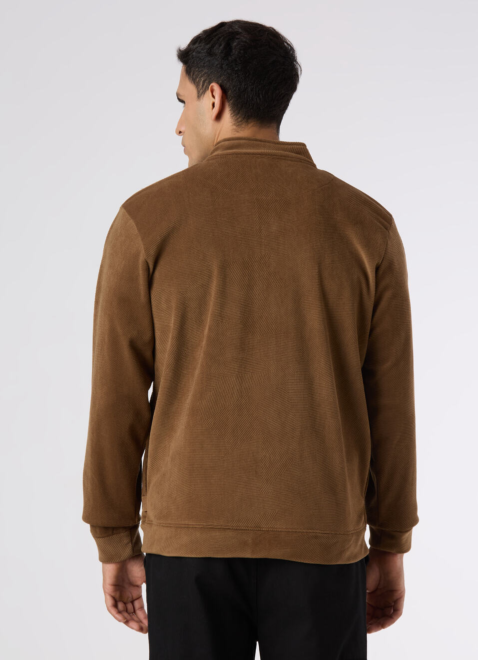 Men Tan Brown Textured Zip Up Sweatshirt, , large image number 2
