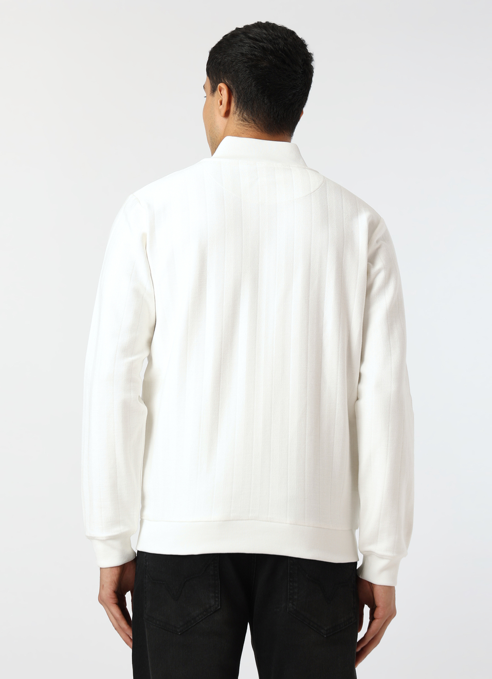 Men White Regular Fit Textured Zip Up Sweatshirt, , large image number 2