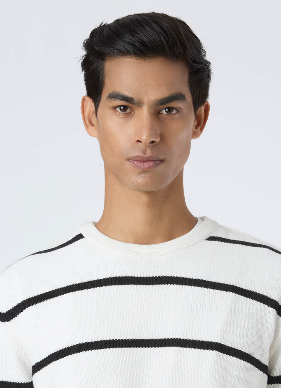 Men White Horizontal Stripe Flat Knit, , large image number 4